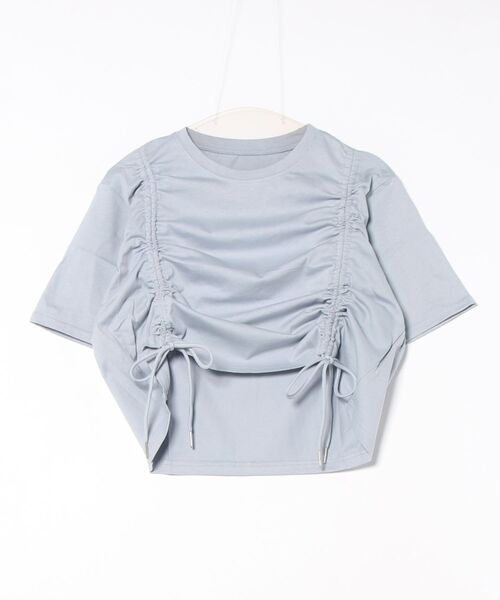 STYLEBLOCK（スタイルブロック）の「天竺ドロストTシャツ（Tシャツ/カットソー・レディース・ライトブルー/ホワイト系その他/ブラック/ホワイト・M）」の4枚目の写真