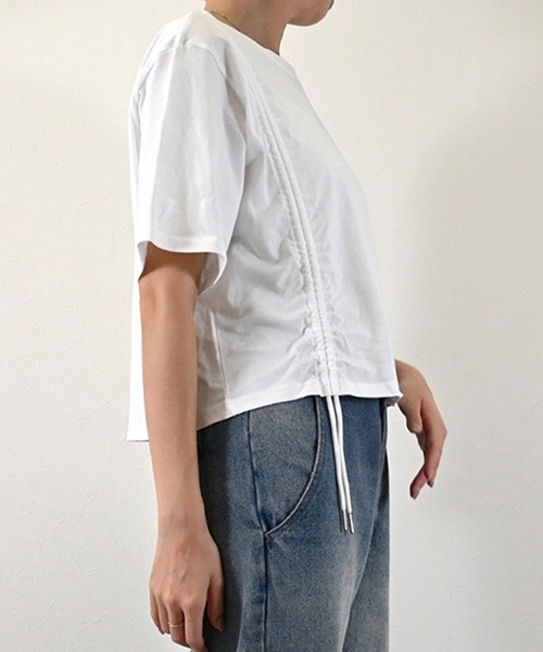 STYLEBLOCK（スタイルブロック）の「天竺ドロストTシャツ（Tシャツ/カットソー・レディース・ライトブルー/ホワイト系その他/ブラック/ホワイト・M）」の8枚目の写真