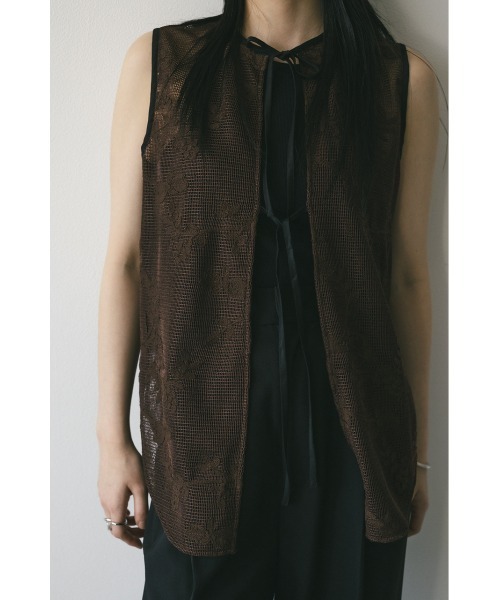 STYLEMIXER（スタイルミキサー）の「2WAYラティスレースリボントップ（タンクトップ・レディース・ブラウン/アイボリー・FREE）」の2枚目の写真