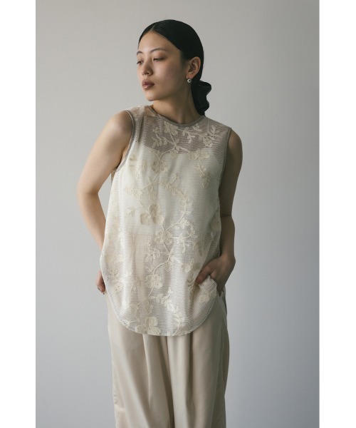 STYLEMIXER（スタイルミキサー）の「2WAYラティスレースリボントップ（タンクトップ・レディース・ブラウン/アイボリー・FREE）」の3枚目の写真