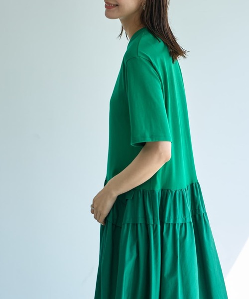 STYLE DELI（スタイルデリ）の「【Made in JAPAN】生地コンビボリュームスカート半袖ワンピース（ワンピース・レディース・ネイビー/グリーン・1/2）」の6枚目の写真