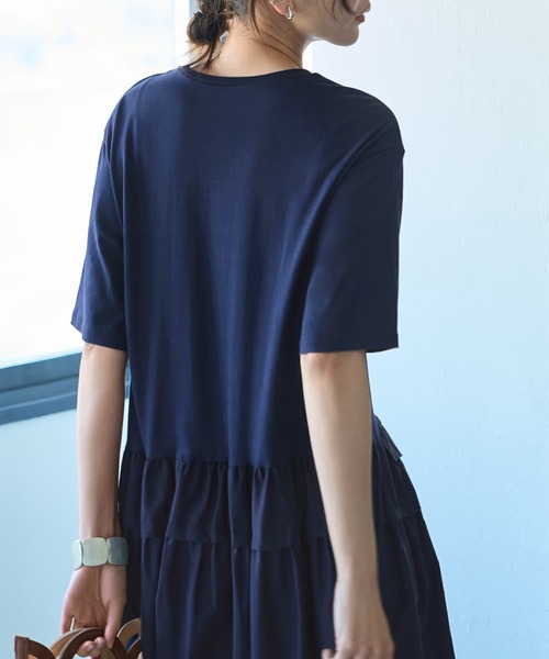 STYLE DELI（スタイルデリ）の「【Made in JAPAN】生地コンビボリュームスカート半袖ワンピース（ワンピース・レディース・ネイビー/グリーン・1/2）」の12枚目の写真