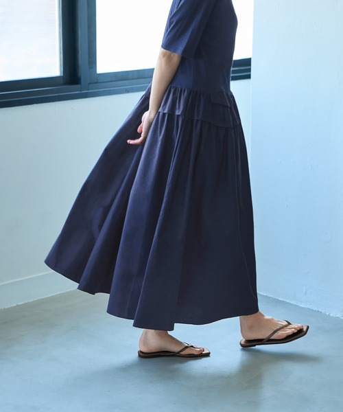 STYLE DELI（スタイルデリ）の「【Made in JAPAN】生地コンビボリュームスカート半袖ワンピース（ワンピース・レディース・ネイビー/グリーン・1/2）」の13枚目の写真