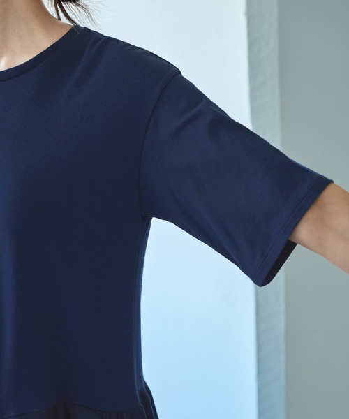 STYLE DELI（スタイルデリ）の「【Made in JAPAN】生地コンビボリュームスカート半袖ワンピース（ワンピース・レディース・ネイビー/グリーン・1/2）」の16枚目の写真