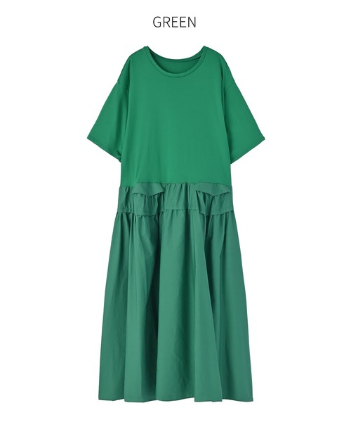 STYLE DELI（スタイルデリ）の「【Made in JAPAN】生地コンビボリュームスカート半袖ワンピース（ワンピース・レディース・ネイビー/グリーン・1/2）」の18枚目の写真