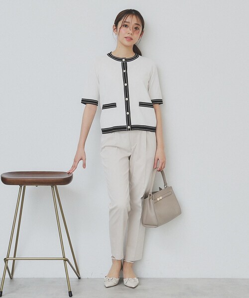 index（インデックス）の「バイカラークルーネックカーディガン/オーガニックコットン混【UV/洗濯機洗い可】（カーディガン/ボレロ・レディース・ベージュ系その他7/ホワイト系7/ブラック系4/ブルー系9・40/38/42/36）」の7枚目の写真