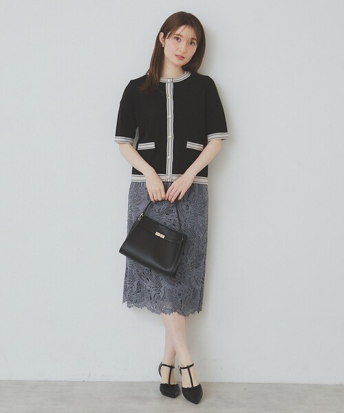 セール】バイカラークルーネックカーディガン/オーガニックコットン混