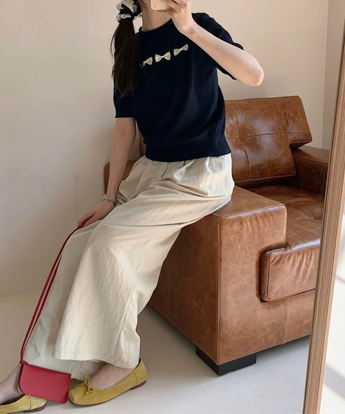 aimoha（アイモハ）の「【aimoha】リボンモチーフ ロールネック半袖ニットトップス（ニット/セーター・レディース・ブルー/ネイビー/ライトグレー/ピンク/ライトベージュ・FREE）」の10枚目の写真