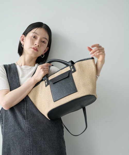 新品　アンタイトル　ストローかごバッグ　バイカラーバンブートート 楽天市場】【取寄】ストローバッグ トートバッグ かごバッグ