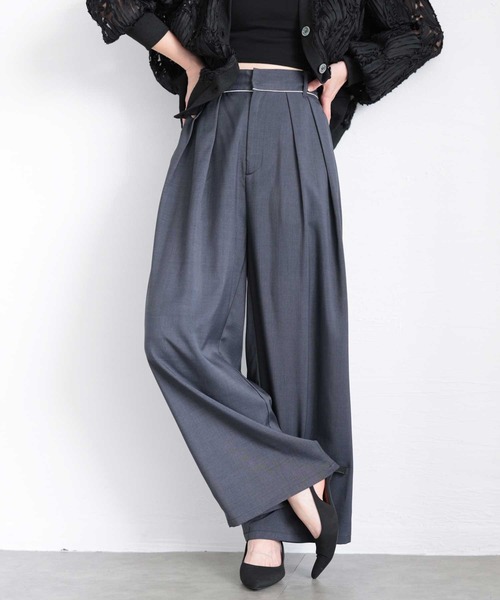 Sawa a la mode（サワアラモード）の「ツータックスラックスハイウエストパンツ（スラックス・レディース・ベージュ/チャコールグレー・FREE）」の2枚目の写真