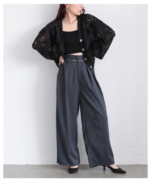 Sawa a la mode（サワアラモード）の「ツータックスラックスハイウエストパンツ（スラックス・レディース・ベージュ/チャコールグレー・FREE）」の6枚目の写真