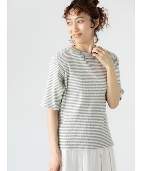 Lugnoncure（ルノンキュール）の「配色リブボーダートップス（その他トップス・レディース・グリーン/ブラウン/グレー/オフホワイト・F）」の3枚目の写真