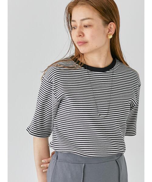 Lugnoncure（ルノンキュール）の「配色リブボーダートップス（その他トップス・レディース・グリーン/ブラウン/グレー/オフホワイト・F）」の2枚目の写真
