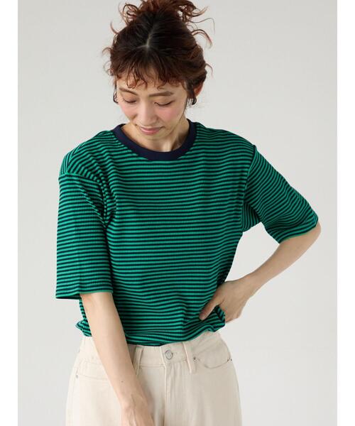 Lugnoncure（ルノンキュール）の「配色リブボーダートップス（その他トップス・レディース・グリーン/ブラウン/グレー/オフホワイト・F）」の4枚目の写真