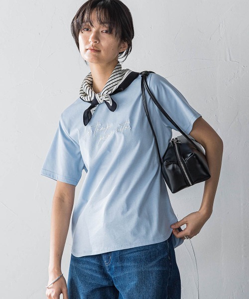 MAYSON GREY（メイソングレイ）の「ハンドメッセージ刺繍ロゴTシャツ≪洗濯機で洗える≫（Tシャツ/カットソー・レディース・ブルー/チャコールグレー/ホワイト・M）」の12枚目の写真