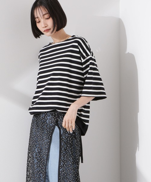 NANO universe(ナノユニバース)の「パネルボーダーワイドトップス(Tシャツ/カットソー・レディース・ライトブラウン/ブラック/ホワイト・FREE)」の12枚目の写真