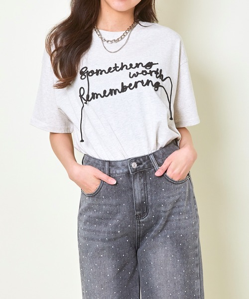 GORGE（ゴージ）の「《コード刺繍ロゴ×ゆるシルエット》レディース 半袖Tシャツ カジュアル カットソー 春夏秋（Tシャツ/カットソー・レディース・ピンク/オートミール/チャコール・F）」の3枚目の写真