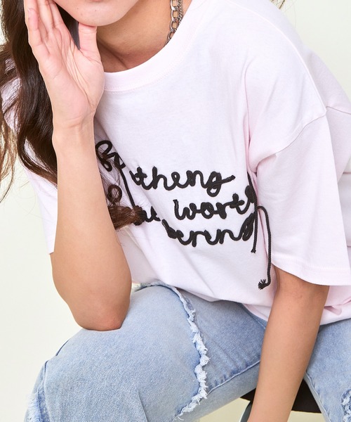 GORGE（ゴージ）の「《コード刺繍ロゴ×ゆるシルエット》レディース 半袖Tシャツ カジュアル カットソー 春夏秋（Tシャツ/カットソー・レディース・ピンク/オートミール/チャコール・F）」の17枚目の写真