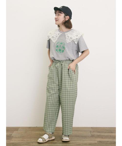 Samansa Mos2（サマンサ モスモス）の「【速乾/UV加工】ぽこぽこチェック柄パンツ（その他パンツ・レディース・グリーン/グレー/ブラック・F）」の6枚目の写真