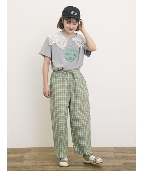 Samansa Mos2（サマンサ モスモス）の「【速乾/UV加工】ぽこぽこチェック柄パンツ（その他パンツ・レディース・グリーン/グレー/ブラック・F）」の5枚目の写真