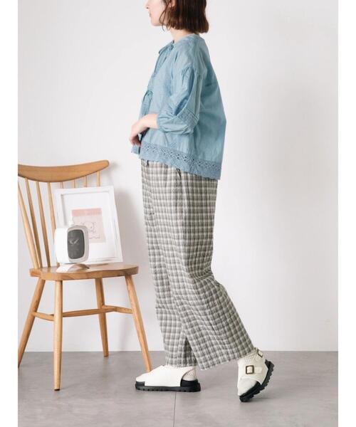 Samansa Mos2（サマンサ モスモス）の「【速乾/UV加工】ぽこぽこチェック柄パンツ（その他パンツ・レディース・グリーン/グレー/ブラック・F）」の22枚目の写真