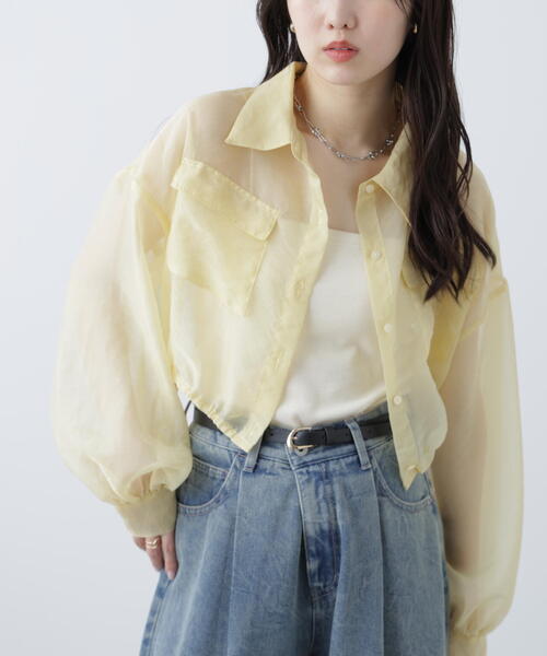 FREE'S MART（フリーズマート）の「裾ドロストショート丈シアーシャツ（シャツ/ブラウス・レディース・ホワイト/ブラウン/イエロー/ライトグリーン・FREE）」の21枚目の写真
