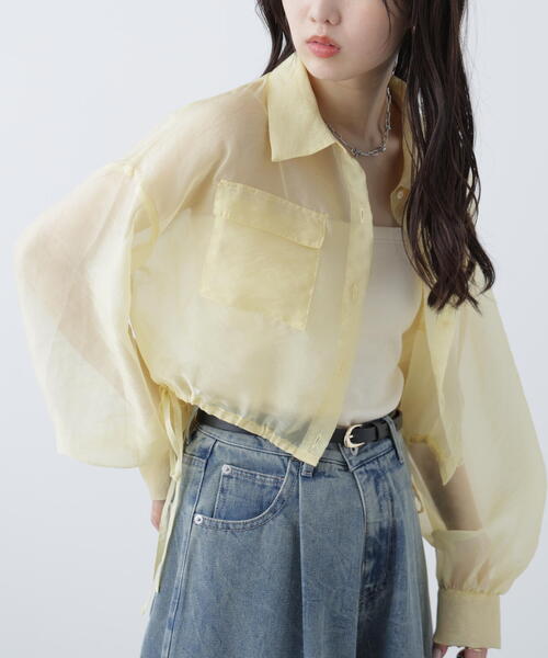 FREE'S MART（フリーズマート）の「裾ドロストショート丈シアーシャツ（シャツ/ブラウス・レディース・ホワイト/ブラウン/イエロー/ライトグリーン・FREE）」の19枚目の写真