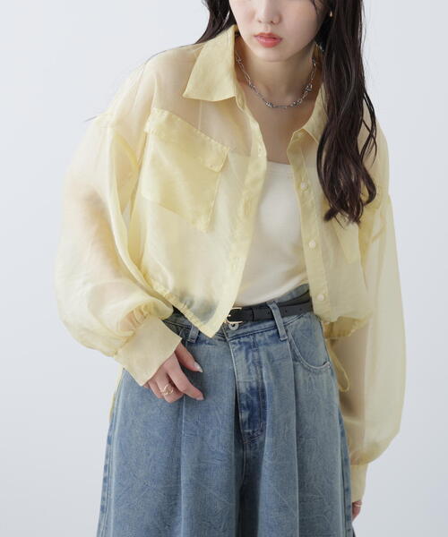 FREE'S MART（フリーズマート）の「裾ドロストショート丈シアーシャツ（シャツ/ブラウス・レディース・ホワイト/ブラウン/イエロー/ライトグリーン・FREE）」の18枚目の写真