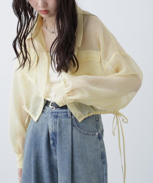 FREE'S MART（フリーズマート）の「裾ドロストショート丈シアーシャツ（シャツ/ブラウス・レディース・ホワイト/ブラウン/イエロー/ライトグリーン・FREE）」の17枚目の写真