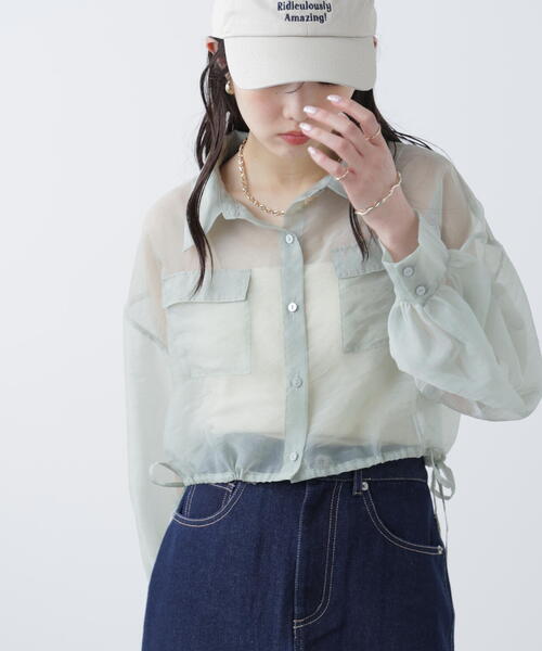 FREE'S MART（フリーズマート）の「裾ドロストショート丈シアーシャツ（シャツ/ブラウス・レディース・ホワイト/ブラウン/イエロー/ライトグリーン・FREE）」の10枚目の写真