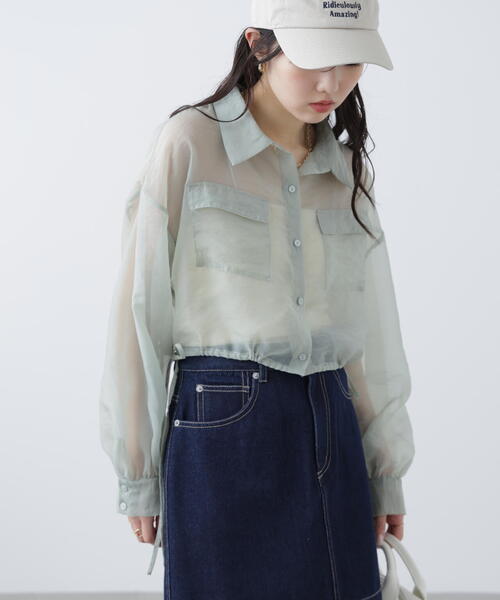 FREE'S MART（フリーズマート）の「裾ドロストショート丈シアーシャツ（シャツ/ブラウス・レディース・ホワイト/ブラウン/イエロー/ライトグリーン・FREE）」の9枚目の写真