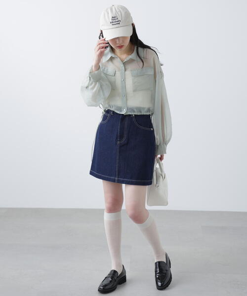 FREE'S MART（フリーズマート）の「裾ドロストショート丈シアーシャツ（シャツ/ブラウス・レディース・ホワイト/ブラウン/イエロー/ライトグリーン・FREE）」の8枚目の写真