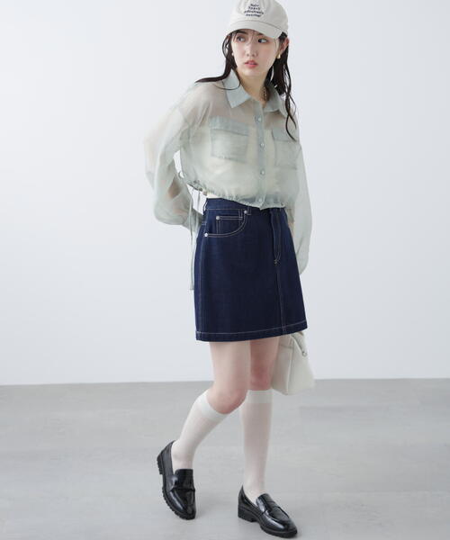 FREE'S MART（フリーズマート）の「裾ドロストショート丈シアーシャツ（シャツ/ブラウス・レディース・ホワイト/ブラウン/イエロー/ライトグリーン・FREE）」の6枚目の写真