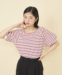 FREAK'S STORE | バルーンスリーブ スクエアネック ボーダーTシャツ(Tシャツ/カットソー)