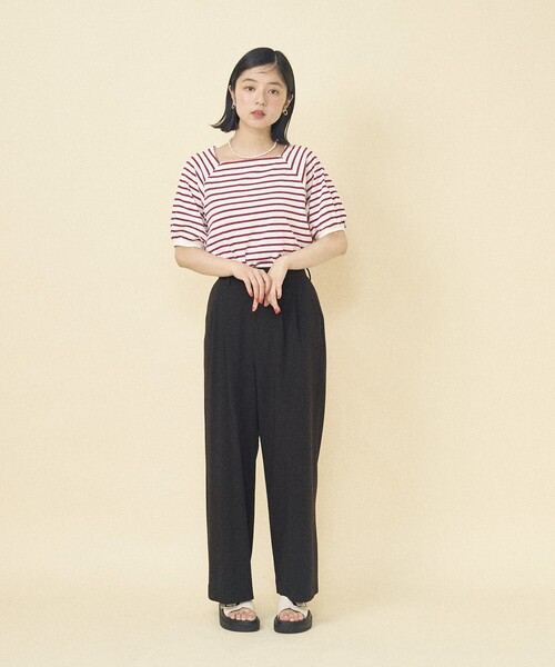 FREAK'S STORE(フリークスストア)の「バルーンスリーブ スクエアネック ボーダーTシャツ(Tシャツ/カットソー・レディース・レッド/ブラック/ブルー・フリ-)」の8枚目の写真