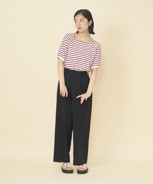 FREAK'S STORE(フリークスストア)の「バルーンスリーブ スクエアネック ボーダーTシャツ(Tシャツ/カットソー・レディース・レッド/ブラック/ブルー・フリ-)」の9枚目の写真