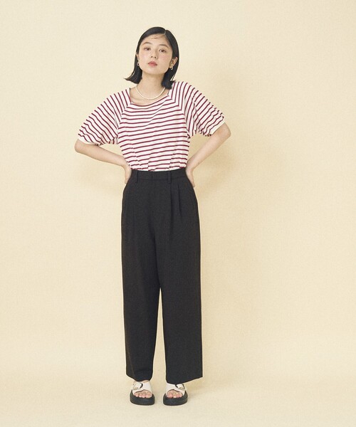 FREAK'S STORE(フリークスストア)の「バルーンスリーブ スクエアネック ボーダーTシャツ(Tシャツ/カットソー・レディース・レッド/ブラック/ブルー・フリ-)」の10枚目の写真