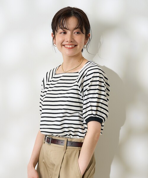 FREAK'S STORE(フリークスストア)の「バルーンスリーブ スクエアネック ボーダーTシャツ(Tシャツ/カットソー・レディース・レッド/ブラック/ブルー・フリ-)」の19枚目の写真