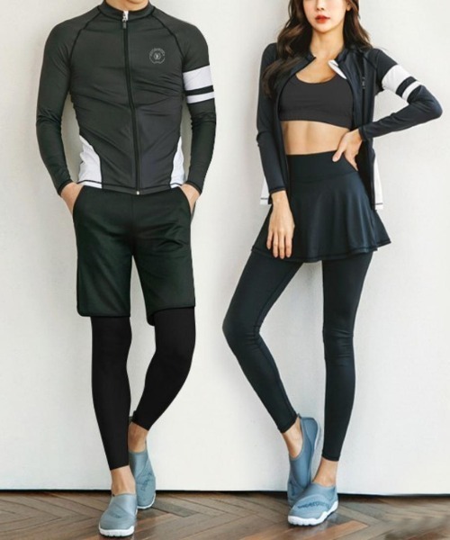 セール】【4点セット】ラッシュガード&ラインデザイン水着（ラッシュ