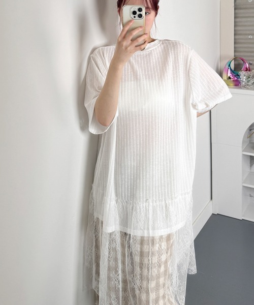 セール】切替レース チュニック 半袖Tシャツ（Tシャツ