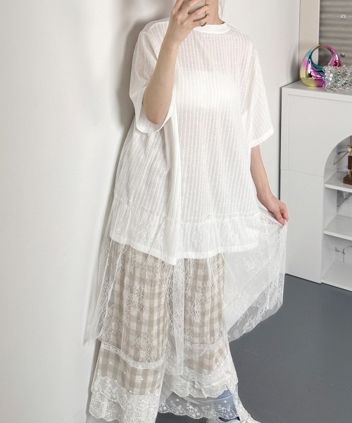 VIVID LADY(ビビッドレディー)の「切替レース チュニック 半袖Tシャツ(Tシャツ/カットソー・レディース・ホワイト・FREE)」の19枚目の写真