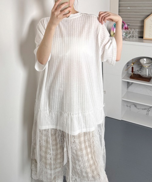 ChouChoude maman ホワイトレース半袖チュニックワンピースゆったり mode-8651_00.jpg?basethum=225