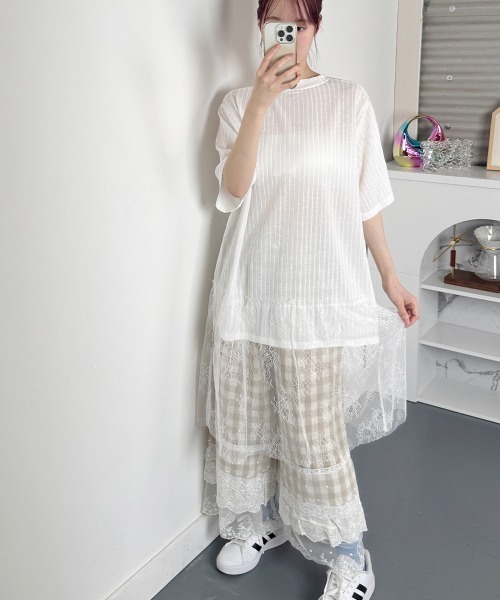VIVID LADY(ビビッドレディー)の「切替レース チュニック 半袖Tシャツ(Tシャツ/カットソー・レディース・ホワイト・FREE)」の22枚目の写真