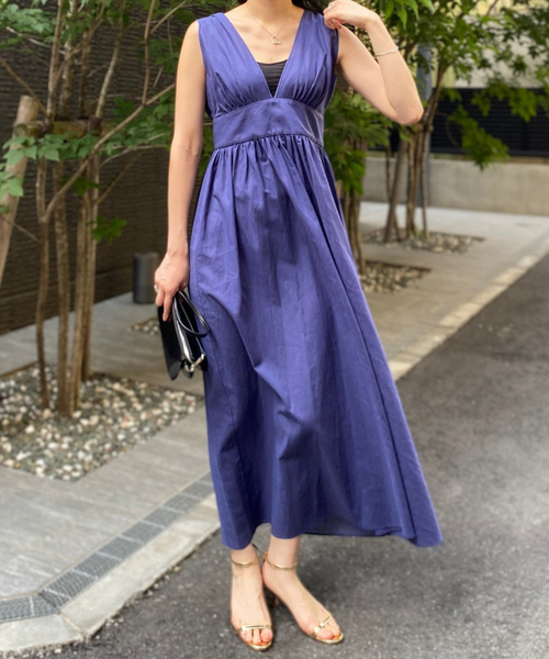 Rouge vif Anna(ルージュヴィフアンナ)の「麻混3WAYウエストリボンワンピース(ワンピース・レディース・ブルー/ブラック・フリー)」の1枚目の写真