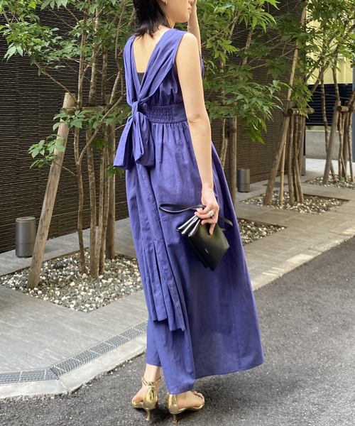 Rouge vif Anna(ルージュヴィフアンナ)の「麻混3WAYウエストリボンワンピース(ワンピース・レディース・ブルー/ブラック・フリー)」の4枚目の写真
