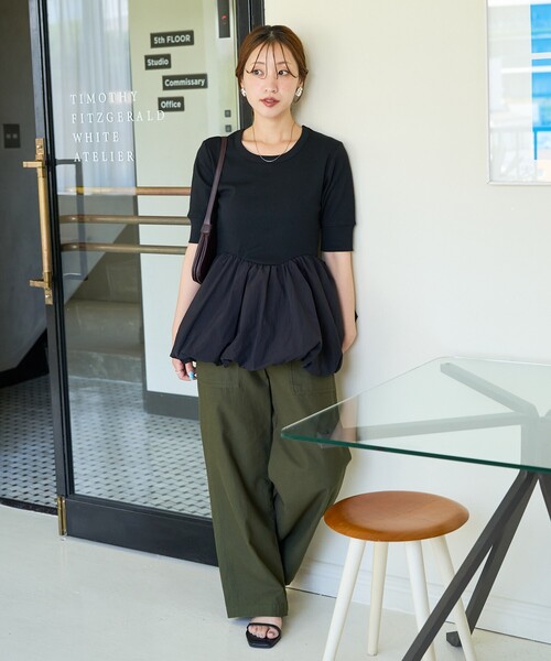 セール】限定展開 異素材 ドッキング バルーン 半袖 プルオーバー（T