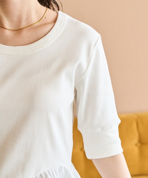 セール】限定展開 異素材 ドッキング バルーン 半袖 プルオーバー（T