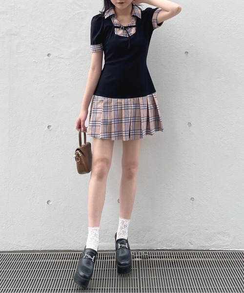 ドッキングカットワンピース　チェック　one way ドッキングカットワンピース（ワンピース）｜one way
