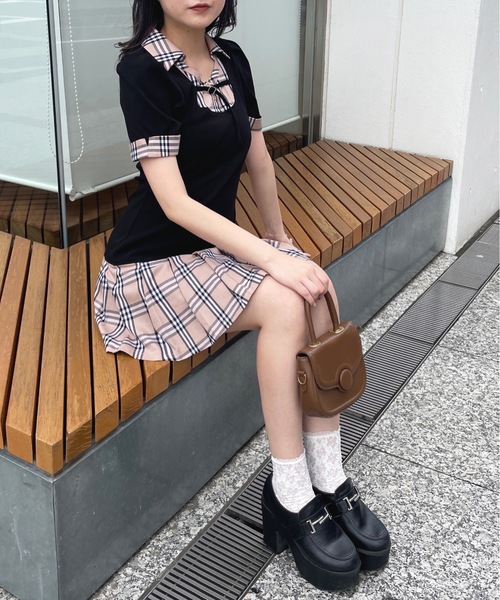 pinue ドッキングカットワンピース（NAVY） カットドッキングワンピース：ネイビー│胸が大きな女性のための
