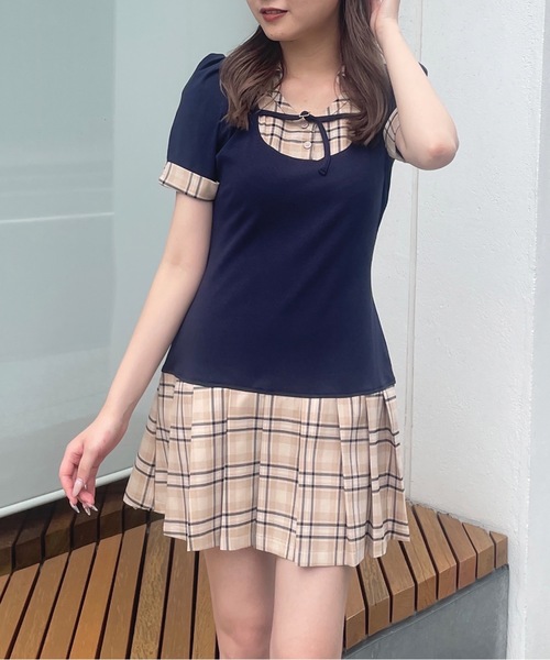 pinue ドッキングカットワンピース（NAVY） PINUE ドッキングカットワンピース
